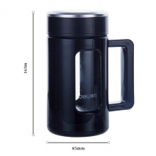 得力6137玻璃杯(黑)450ml杯蓋PC