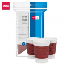 得力19213雙層紙杯(228ml)(木漿紙)(紅色)(20只/袋)